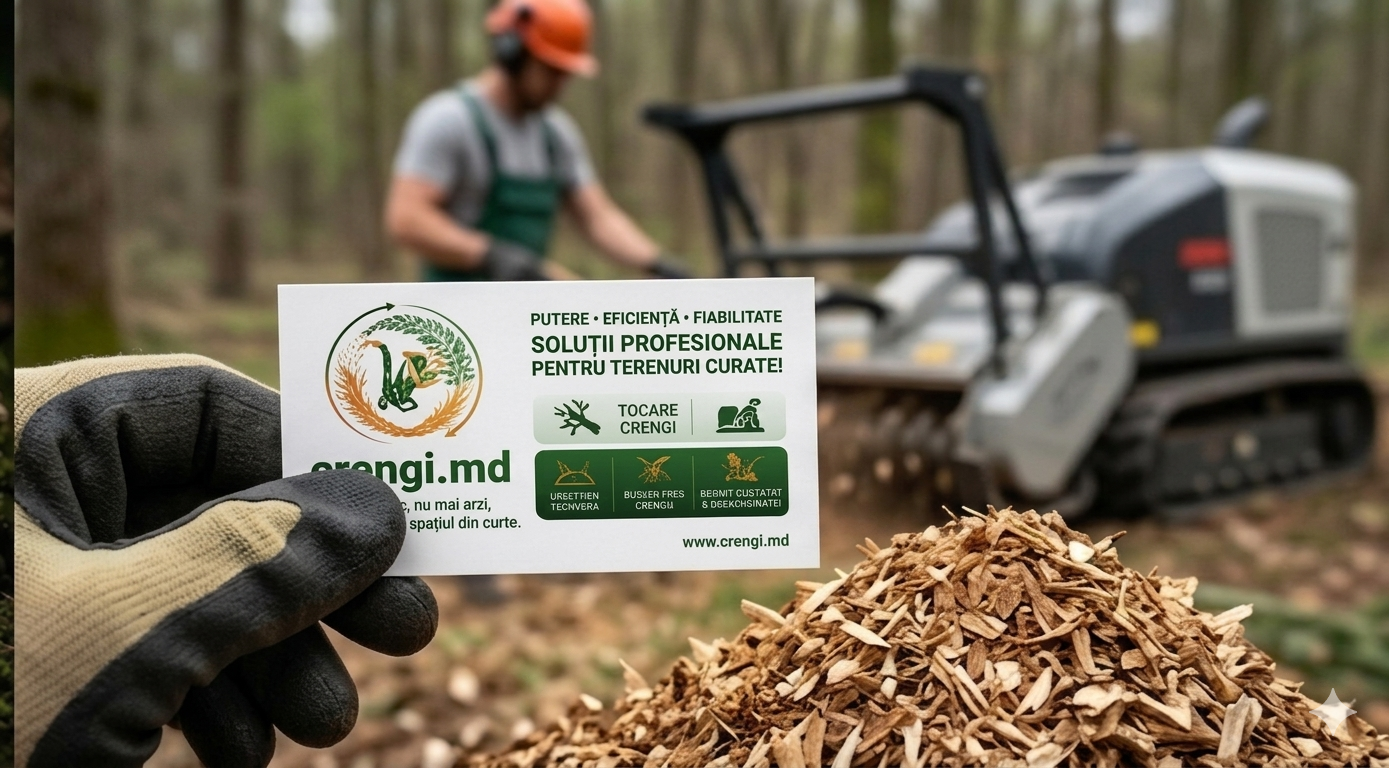 Servicii profesionale de tocare crengi la domiciliu in Chișinău și suburbii.Măruntire rapida, curățare terenuri și chirie tocătoare profesionale.
