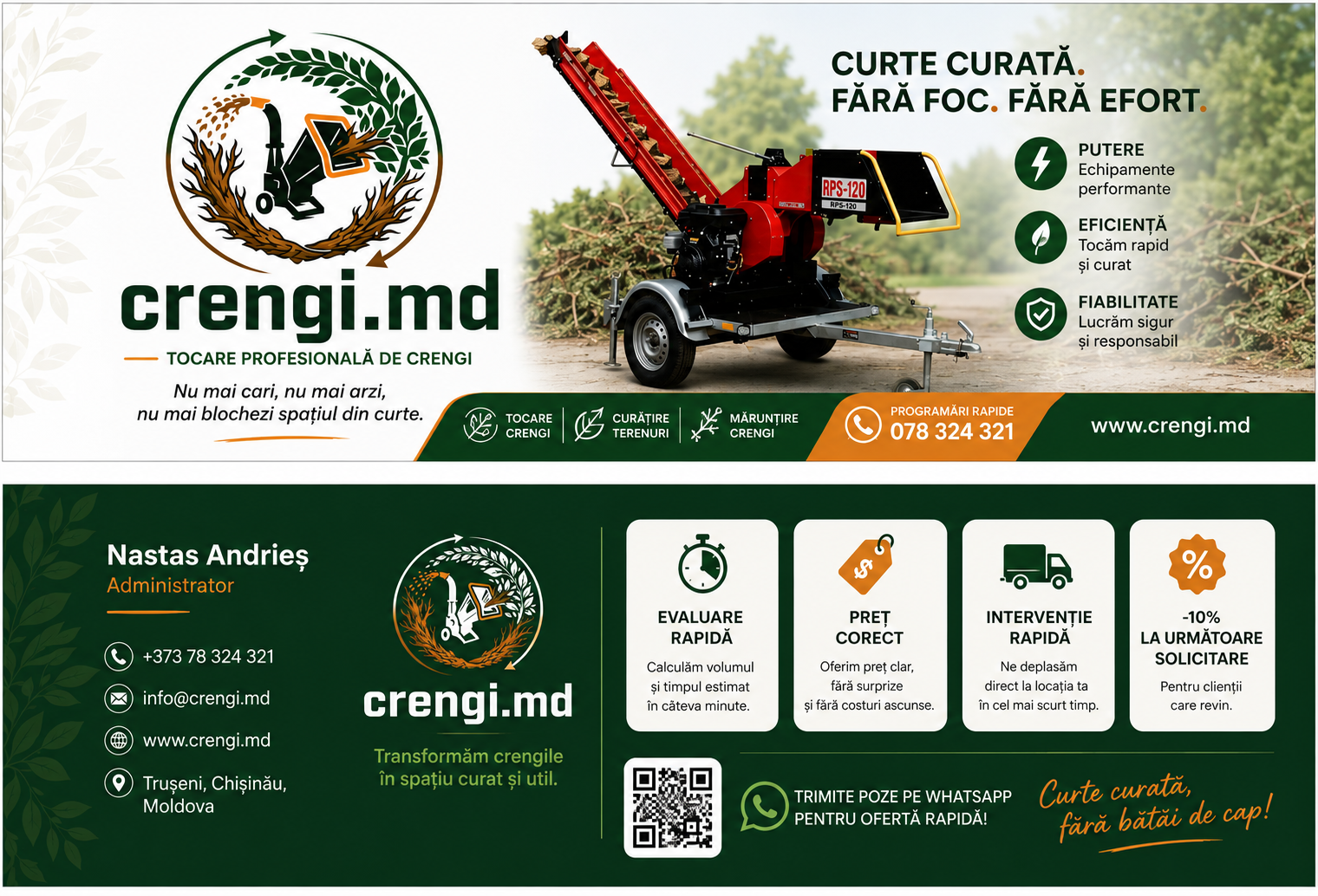Servicii profesionale de tocare crengi la domiciliu in Chișinău și suburbii.Măruntire rapida, curățare terenuri și chirie tocătoare profesionale.